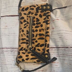 Linea Pelle Leopard Print Clutch with Black Accents